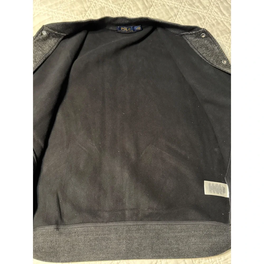 Polo Ralph Lauren Mens Herringbone Varsity Jacket Gray Wool Blend Bomber Medium